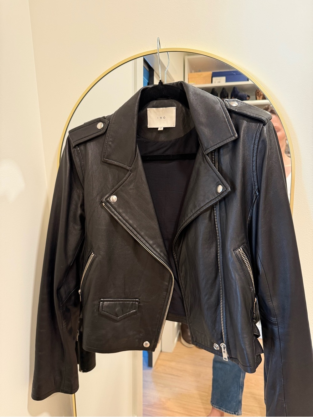 IRO Black lambskin Leather Asymmetrical Moto Jacket